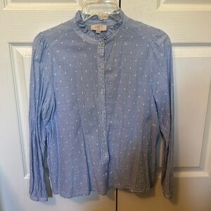 Ann Taylor Loft chambray Swiss dot button down blouse. Size Medium Petite.